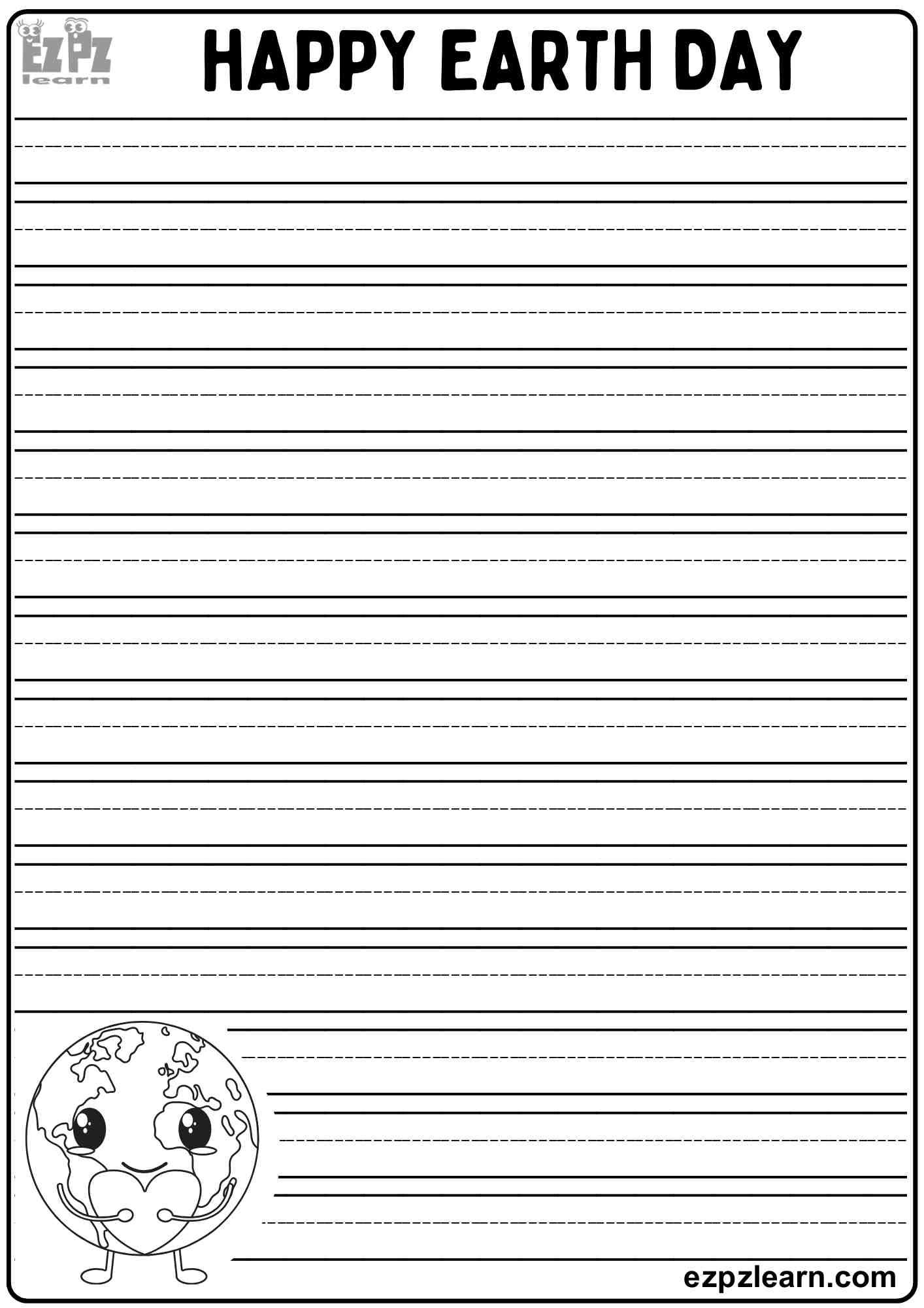 Happy Earth Day Writing Activity for Kids. Free Printable PDF